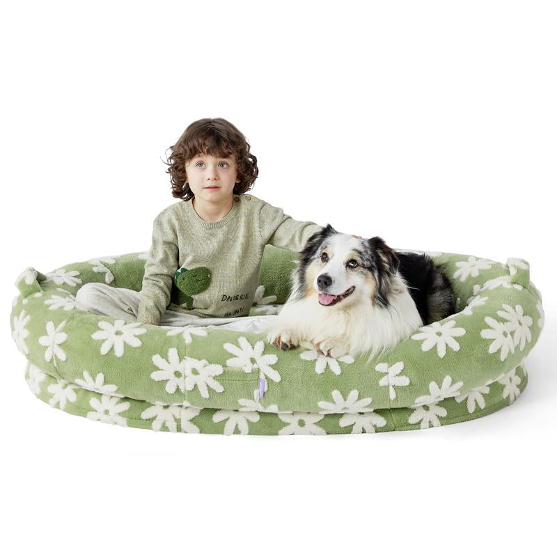 Lesure Calming Donut Bed - Cute Modern Beds with Jacquard Shaggy Plush & anti Slip Bottom, Cat Bed, Small Dog Bed