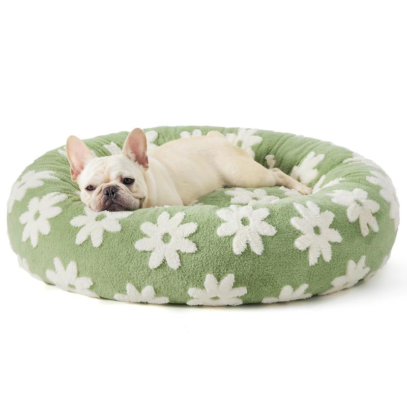 Lesure Calming Donut Bed - Cute Modern Beds with Jacquard Shaggy Plush & anti Slip Bottom, Cat Bed, Small Dog Bed