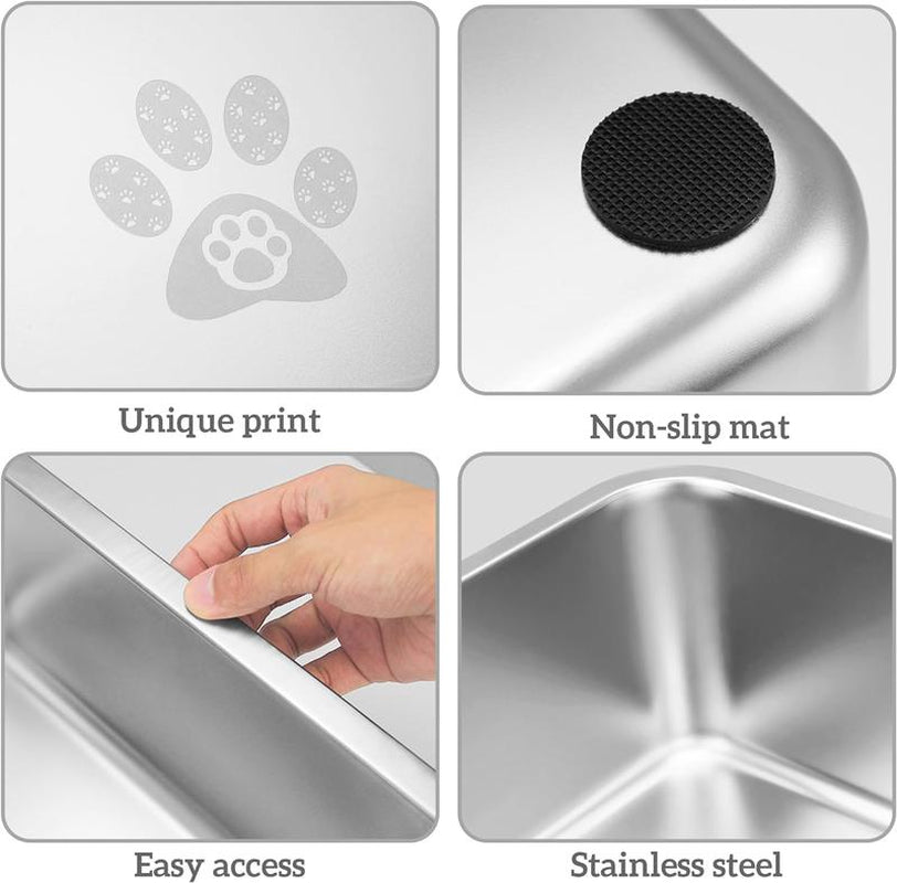 PTLOM Stainless Steel Cat Litter Box High Side Cat Toilet Metal Kitten Litter Box, No Lid Large Space, Suitable for Big Cats, Kittens, Rabbits, Splash-Proof Non-Stick Cat Litter Box Odorless