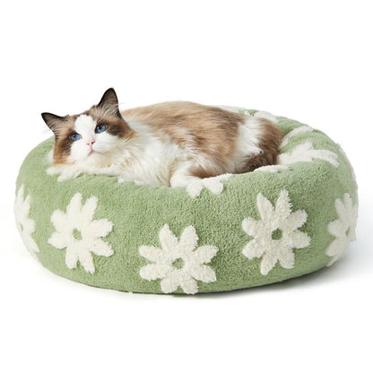 Lesure Calming Donut Bed - Cute Modern Beds with Jacquard Shaggy Plush & anti Slip Bottom, Cat Bed, Small Dog Bed