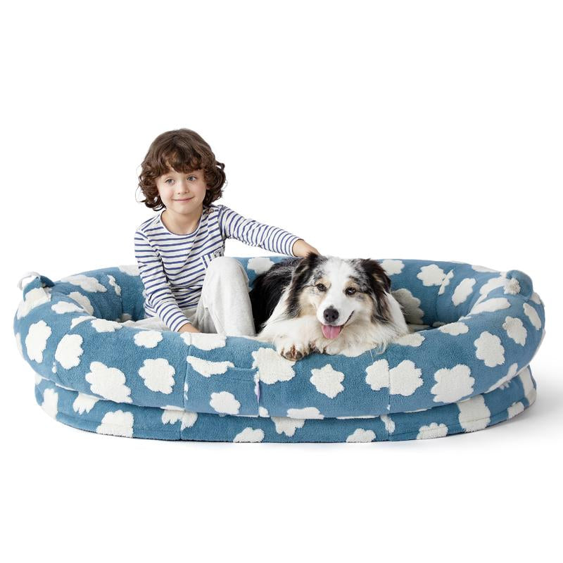 Lesure Calming Donut Bed - Cute Modern Beds with Jacquard Shaggy Plush & anti Slip Bottom, Cat Bed, Small Dog Bed