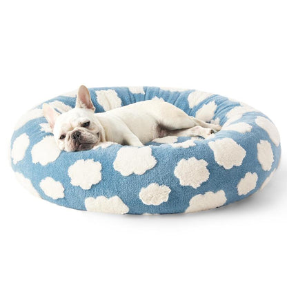 Lesure Calming Donut Bed - Cute Modern Beds with Jacquard Shaggy Plush & anti Slip Bottom, Cat Bed, Small Dog Bed