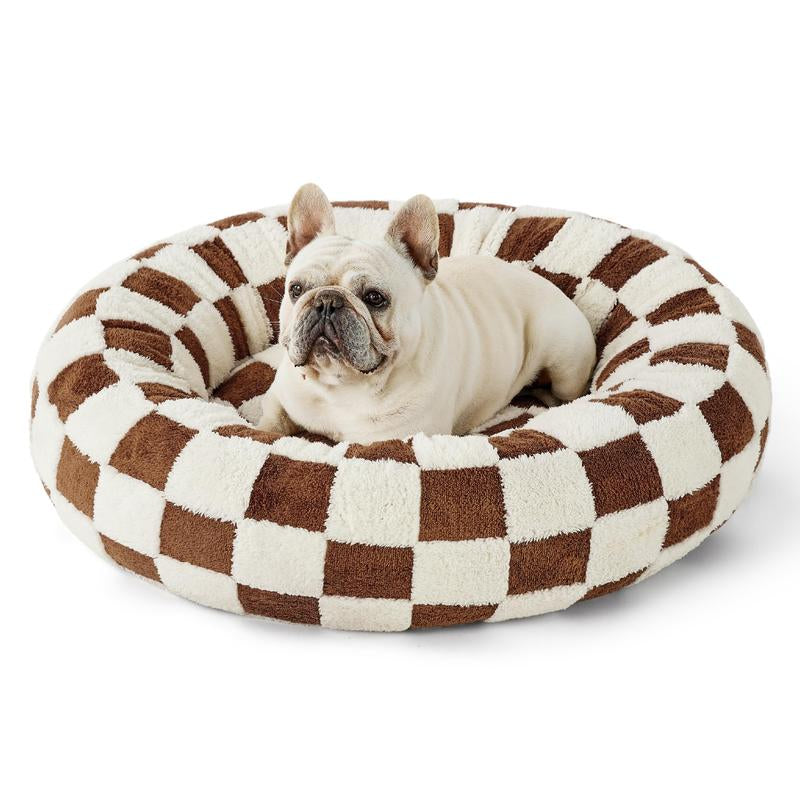 Lesure Calming Donut Bed - Cute Modern Beds with Jacquard Shaggy Plush & anti Slip Bottom, Cat Bed, Small Dog Bed