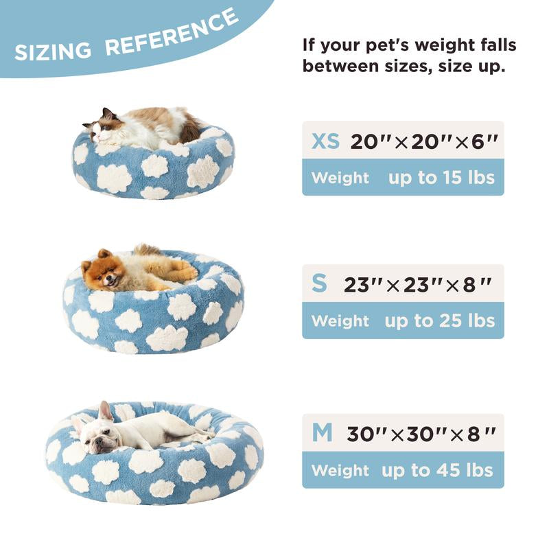 Lesure Calming Donut Bed - Cute Modern Beds with Jacquard Shaggy Plush & anti Slip Bottom, Cat Bed, Small Dog Bed