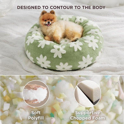 Lesure Calming Donut Bed - Cute Modern Beds with Jacquard Shaggy Plush & anti Slip Bottom, Cat Bed, Small Dog Bed