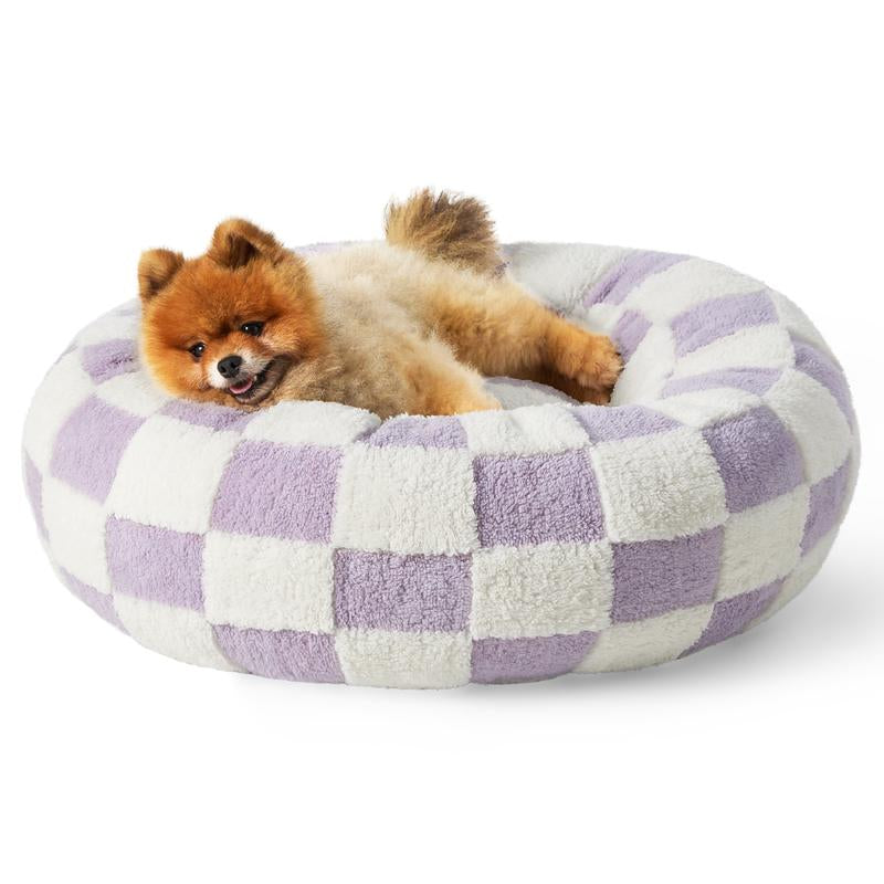 Lesure Calming Donut Bed - Cute Modern Beds with Jacquard Shaggy Plush & anti Slip Bottom, Cat Bed, Small Dog Bed