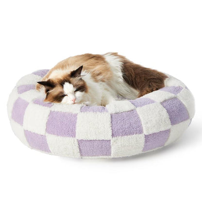 Lesure Calming Donut Bed - Cute Modern Beds with Jacquard Shaggy Plush & anti Slip Bottom, Cat Bed, Small Dog Bed