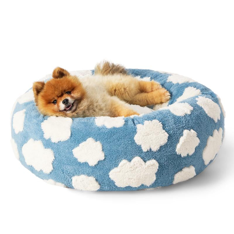 Lesure Calming Donut Bed - Cute Modern Beds with Jacquard Shaggy Plush & anti Slip Bottom, Cat Bed, Small Dog Bed