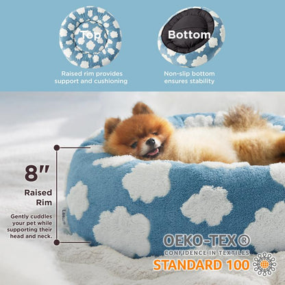 Lesure Calming Donut Bed - Cute Modern Beds with Jacquard Shaggy Plush & anti Slip Bottom, Cat Bed, Small Dog Bed